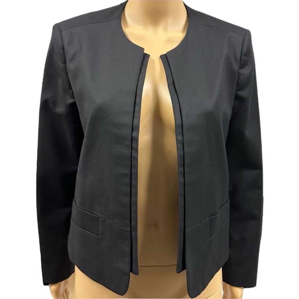 Calvin Klein Black Cotton Stretch Collarless Open Front Blazer Womens Medium